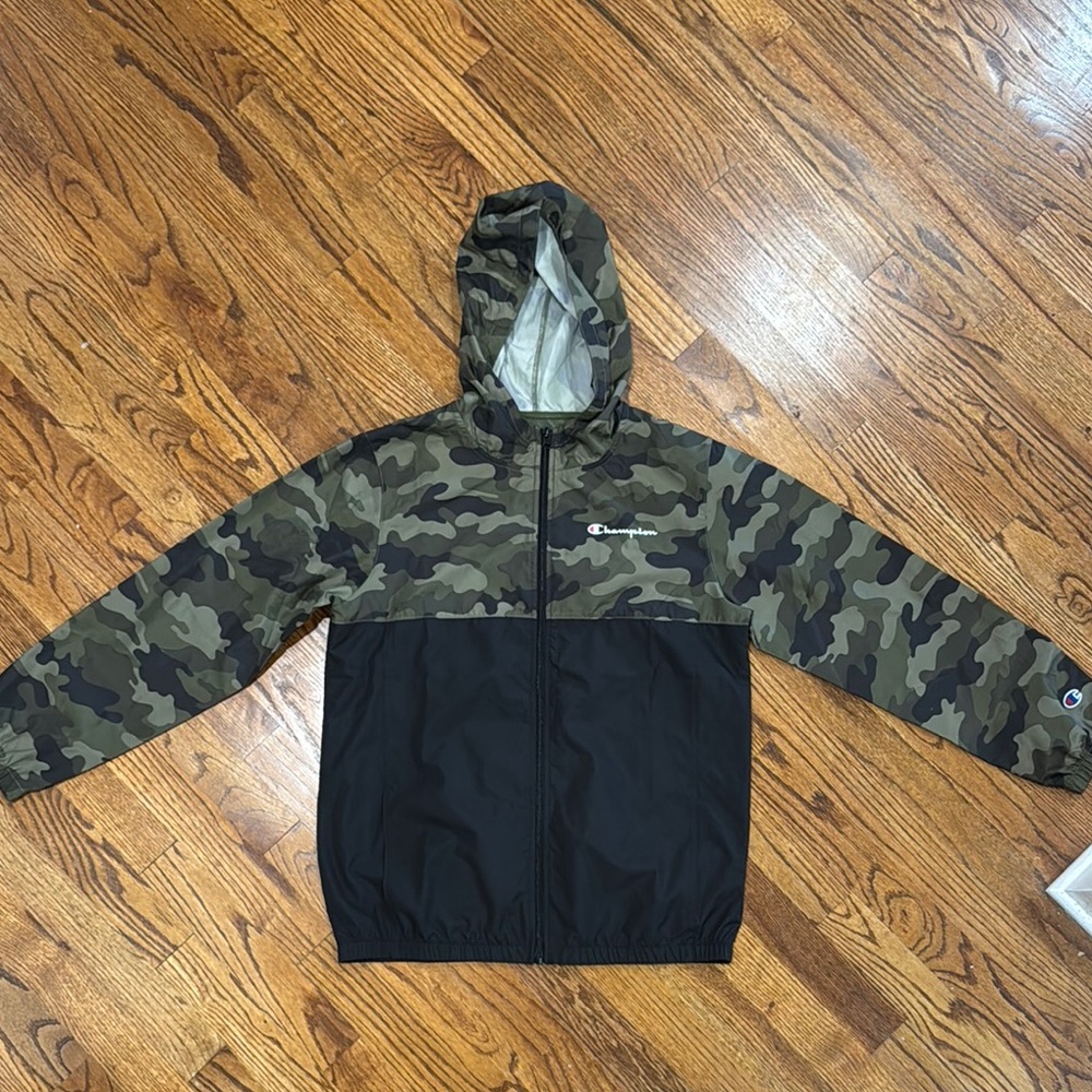 Champion Green Camouflage and Black Hooded Jacket